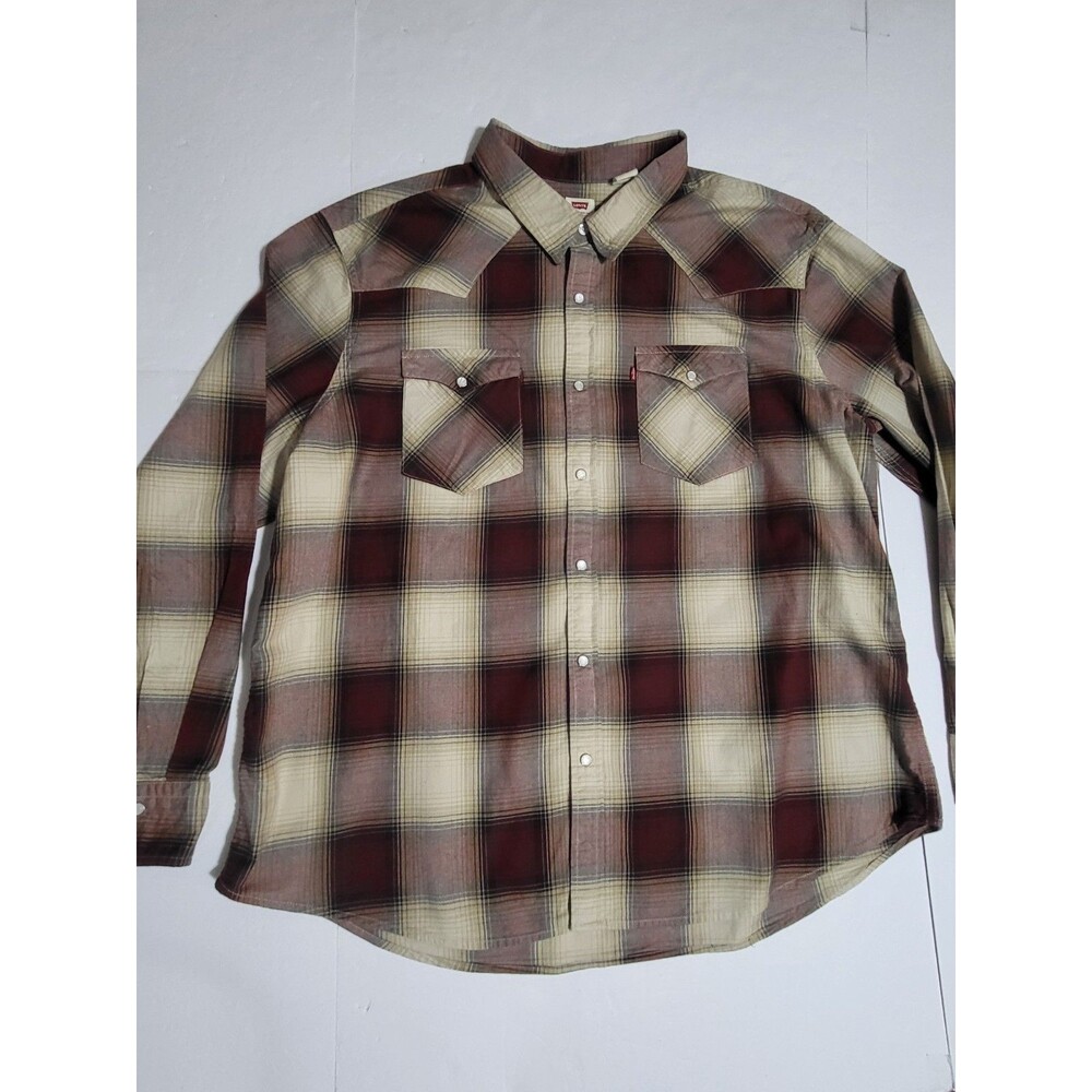 (#8) Levi’s Western Casual Long Sleeve Red Plaid Pearl Snap Size Men's XXL